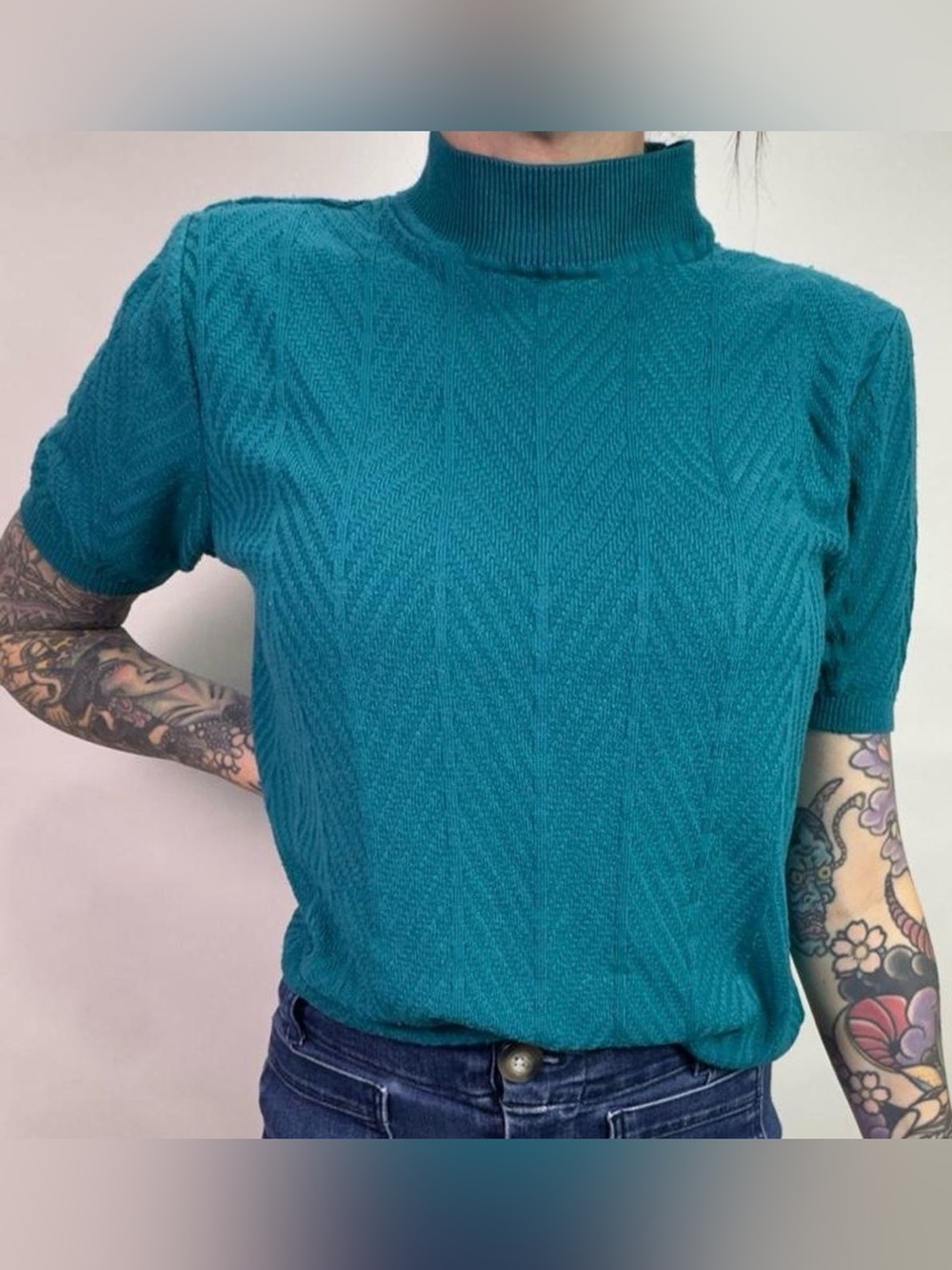 Alfred Dunner Teal Short-Sleeve Mock Neck Knit Top